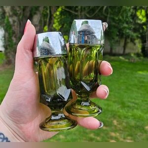 Vintage Anchor Hocking Green Georgian Salt And Pepper Shakers